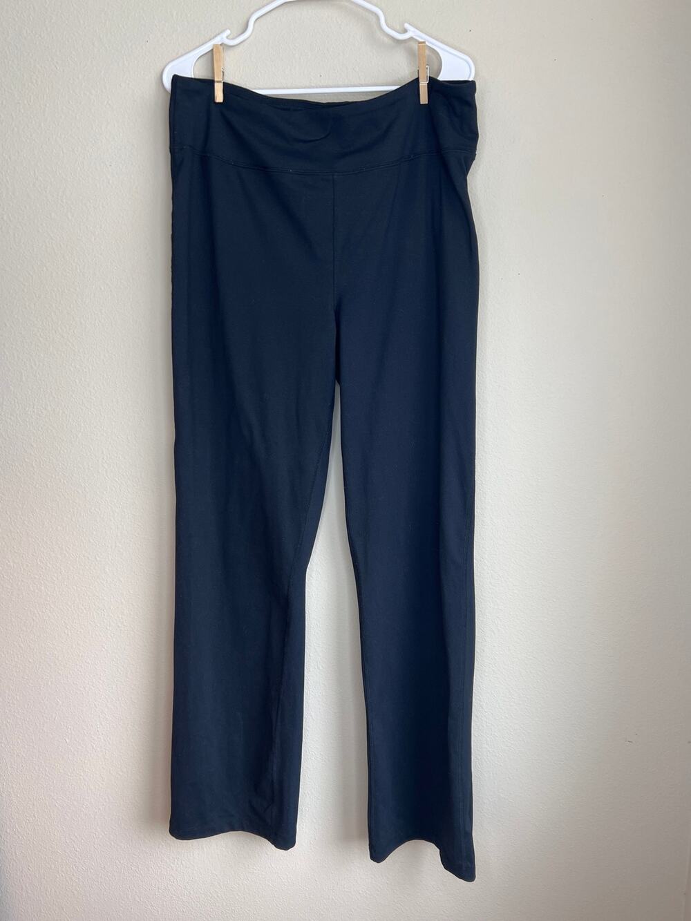 Lands' End Sport Knit High Rise Pull On Straight Leg Pants Black Large Tall L/T
